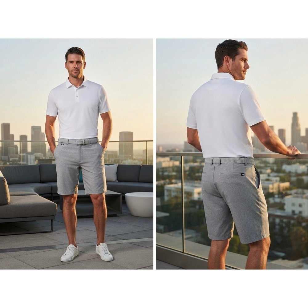 TravisMathew Mens Golf Shorts Size 36 Gray Heather Performance Stretch Casual